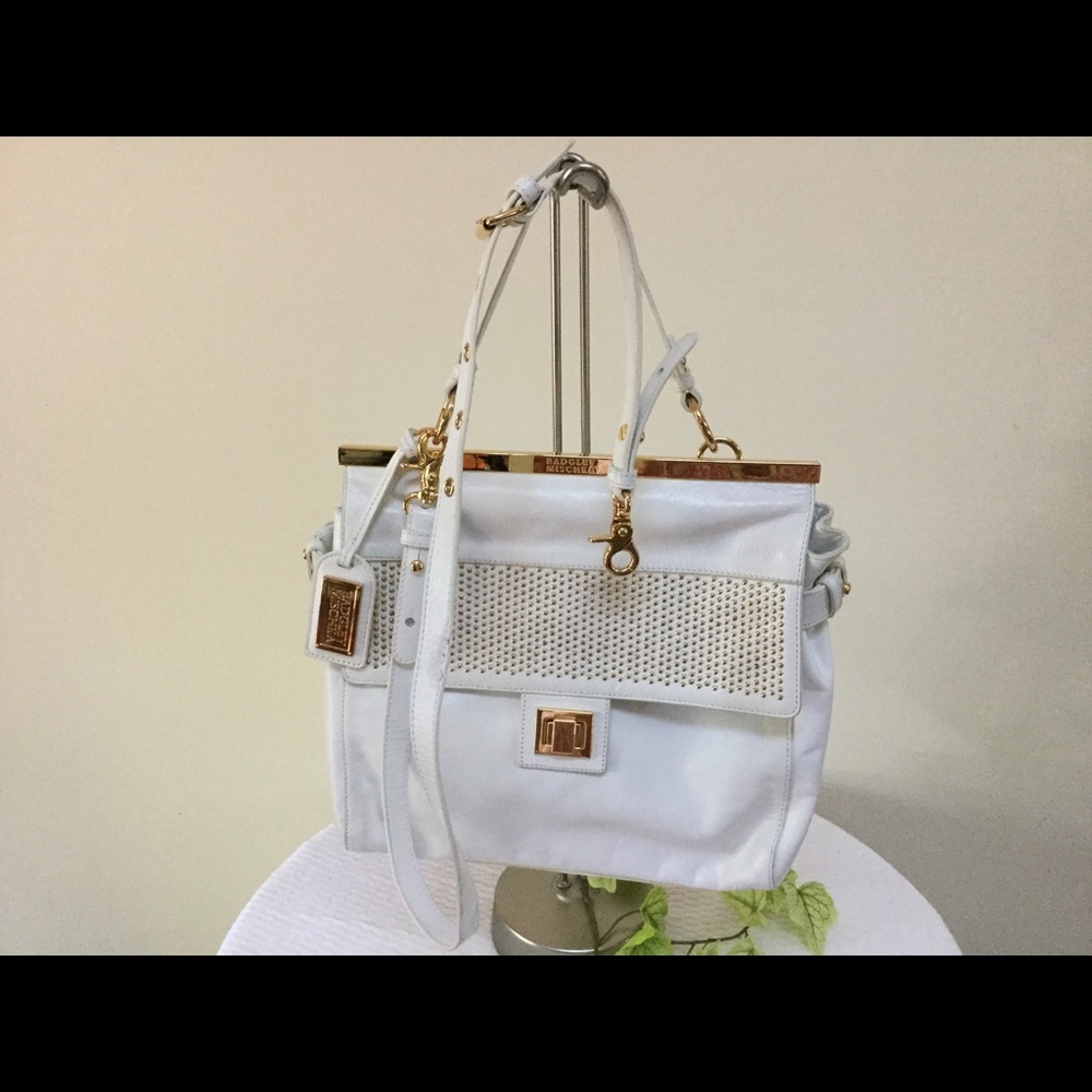 Badgley Michka Women Large White gold Handbag Purse Turn lock